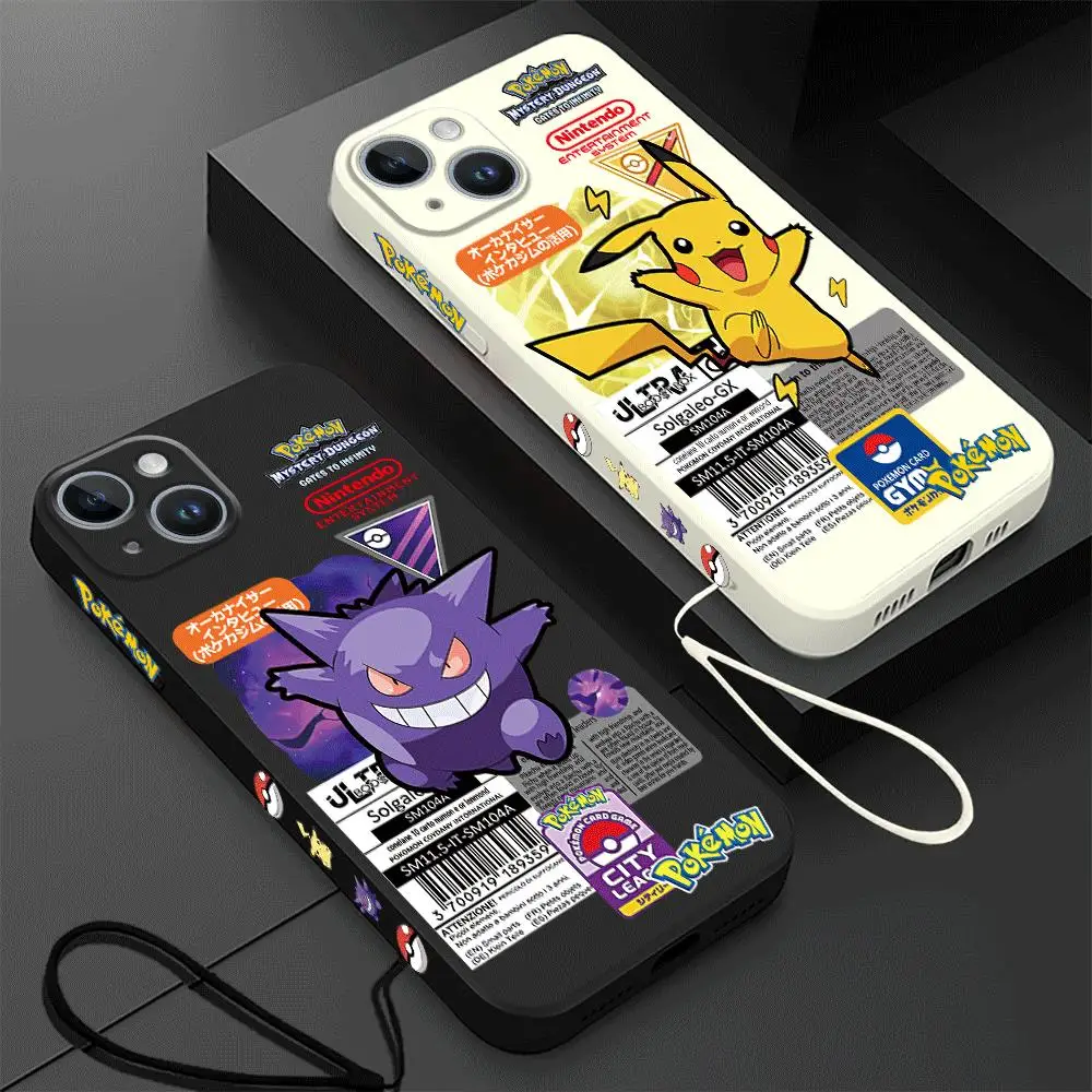 Phone Case for Apple iPhone 15 Pro Max 13 14 Plus 12 Mini 11 Pro XR 8 SE 7 8 XS MAX Pokemon Pickchu Gengar Cover