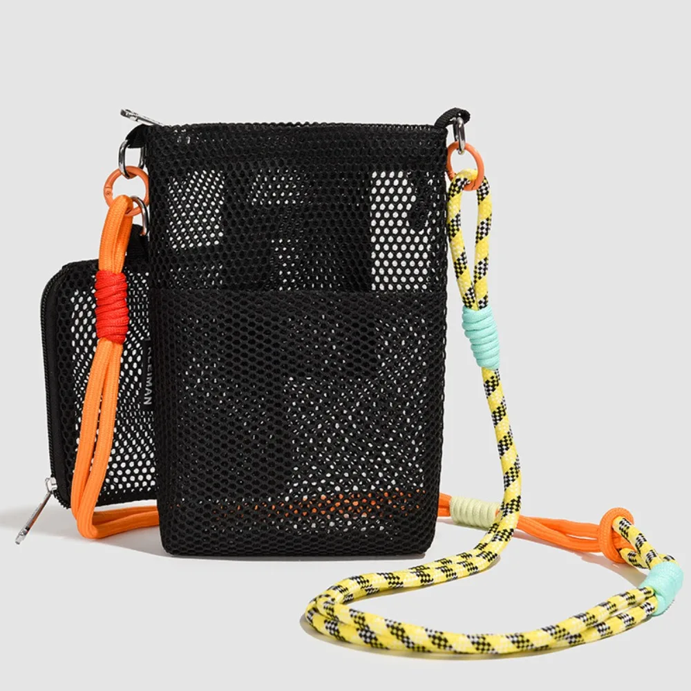 

Fashionable Korean Style Nylon Mesh Bag Purse Double-layer Mobile Phone Bag Solid Color Wallet Bags Shoulder Bag Office Worker