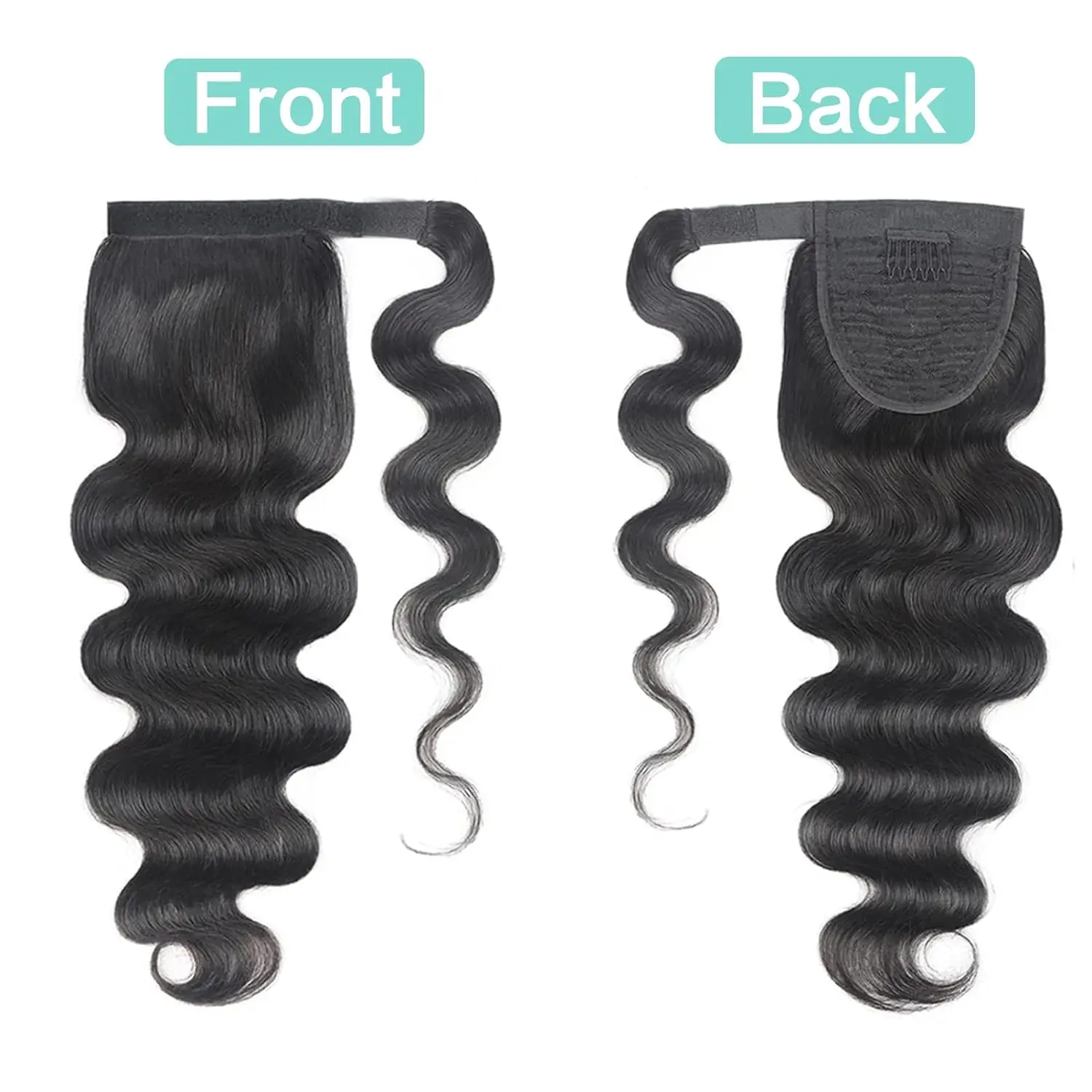 Hair Extensions clip in Natural Black Body Wave Real Human Hair Ponytail Extension Wrap Long Wavy Pony Tail for Women