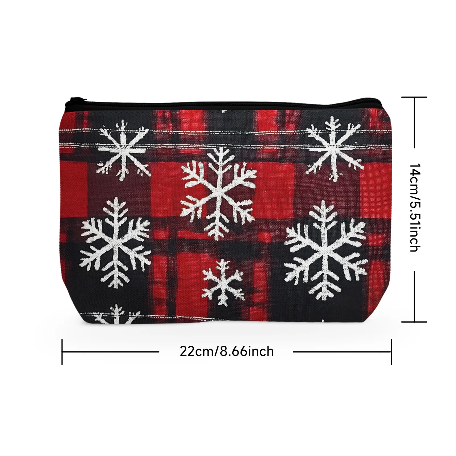 1Pc Snowflake And Plaid Pattern Cosmetic Bag Zipper Versatile Bag Women'S Classic Makeup Bag Versatile Lightweight 8.66x5.51Inch