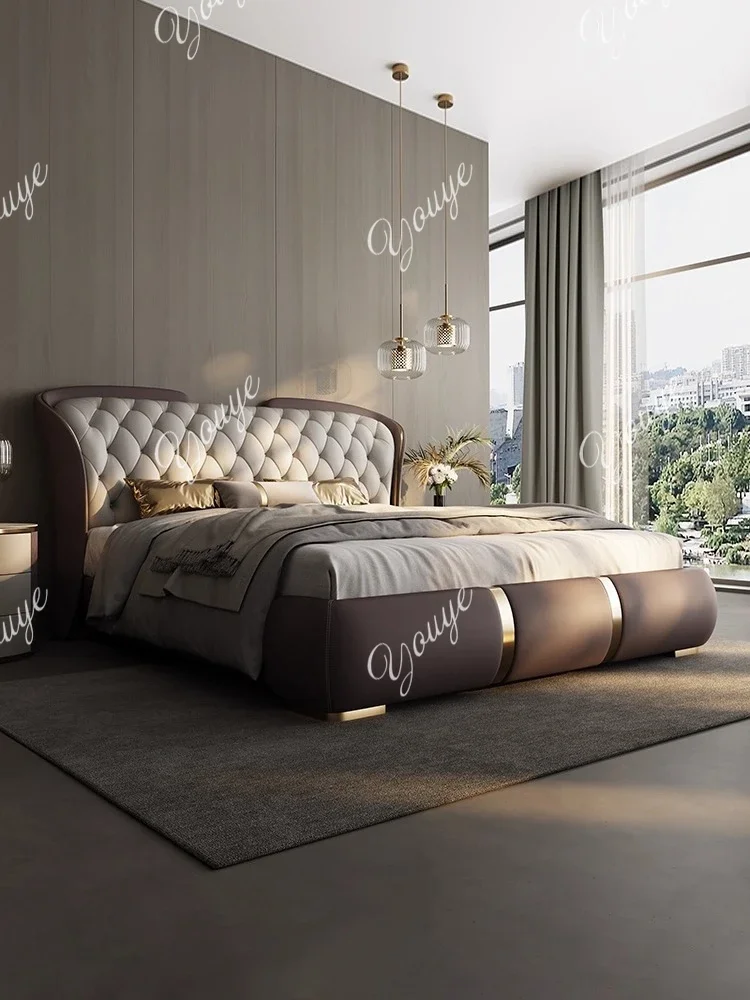 N63 Pull Button Modern Simple Luxury High-end Atmospheric Wedding Bed American Light Luxury Villa Leather Master Bedroom LargeBe