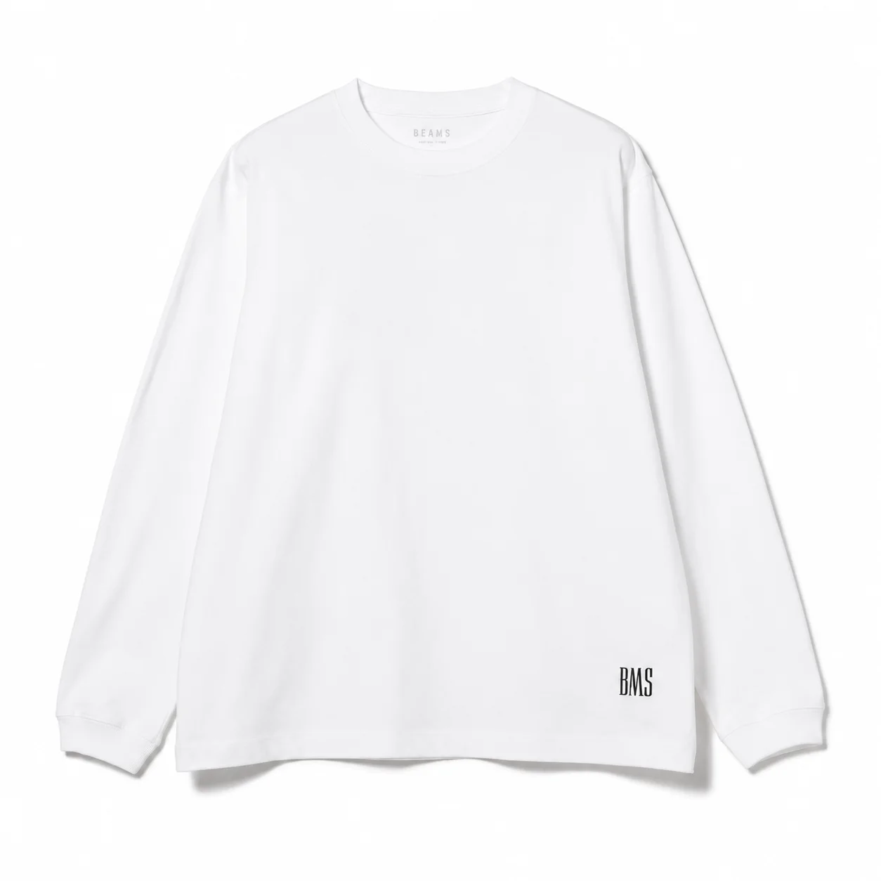 Beams Men's Long Sleeve Top Japanese Casual Loose Embroidered Crewneck Solid Color Basic Bottoming Long Sleeve T-Shirt Mens Tops