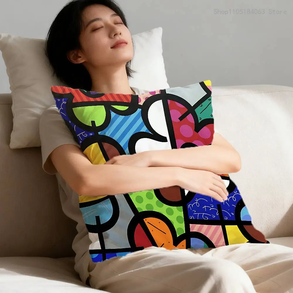 B-BrittoES Happy Art Movement Throw Pillow Case For 50x50cm 40x40cm 55x55cm 45x45cm 30x30cm Square Bedroom Pillowcase Cover