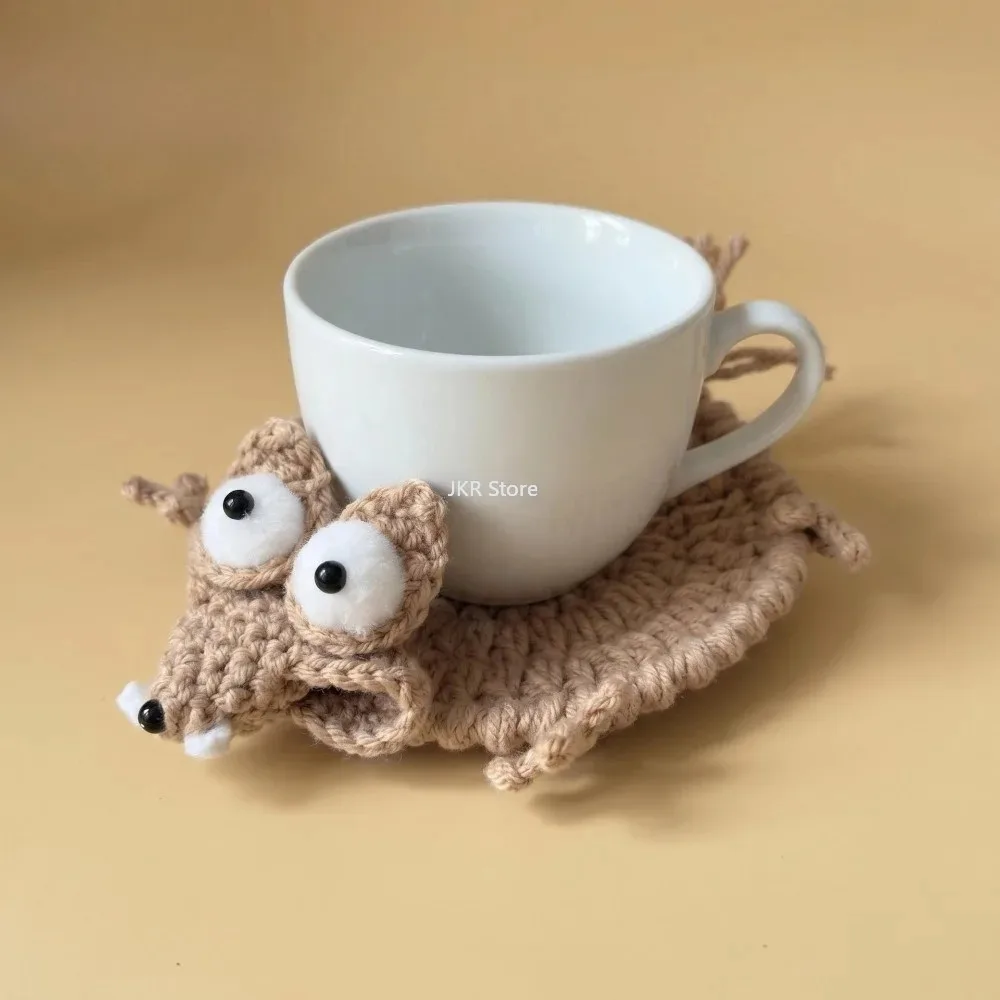 Animal Crochet Cup Coaster Handwoven Finished Coffee Mat Creative Desk Decor for Home Table Tea Coffee Decoration Gift Use