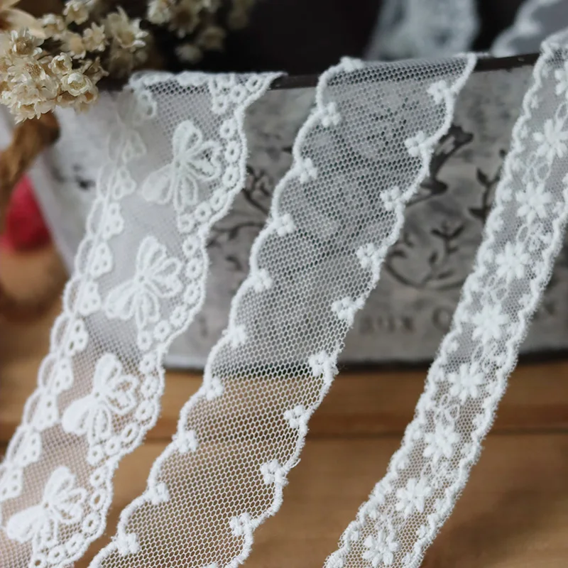 1 Yard Luxury Tulle Embroidered Cotton Guipure Lace Trim for Fringe Wedding Dress Collar Bows Fabric Sewing Accessories Material