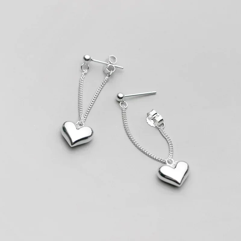 925 Sterling Silver  Earrings For Women Heart Chain Earring Jewelry Prevent Allergy Party Accessories Gift Heart Earrings