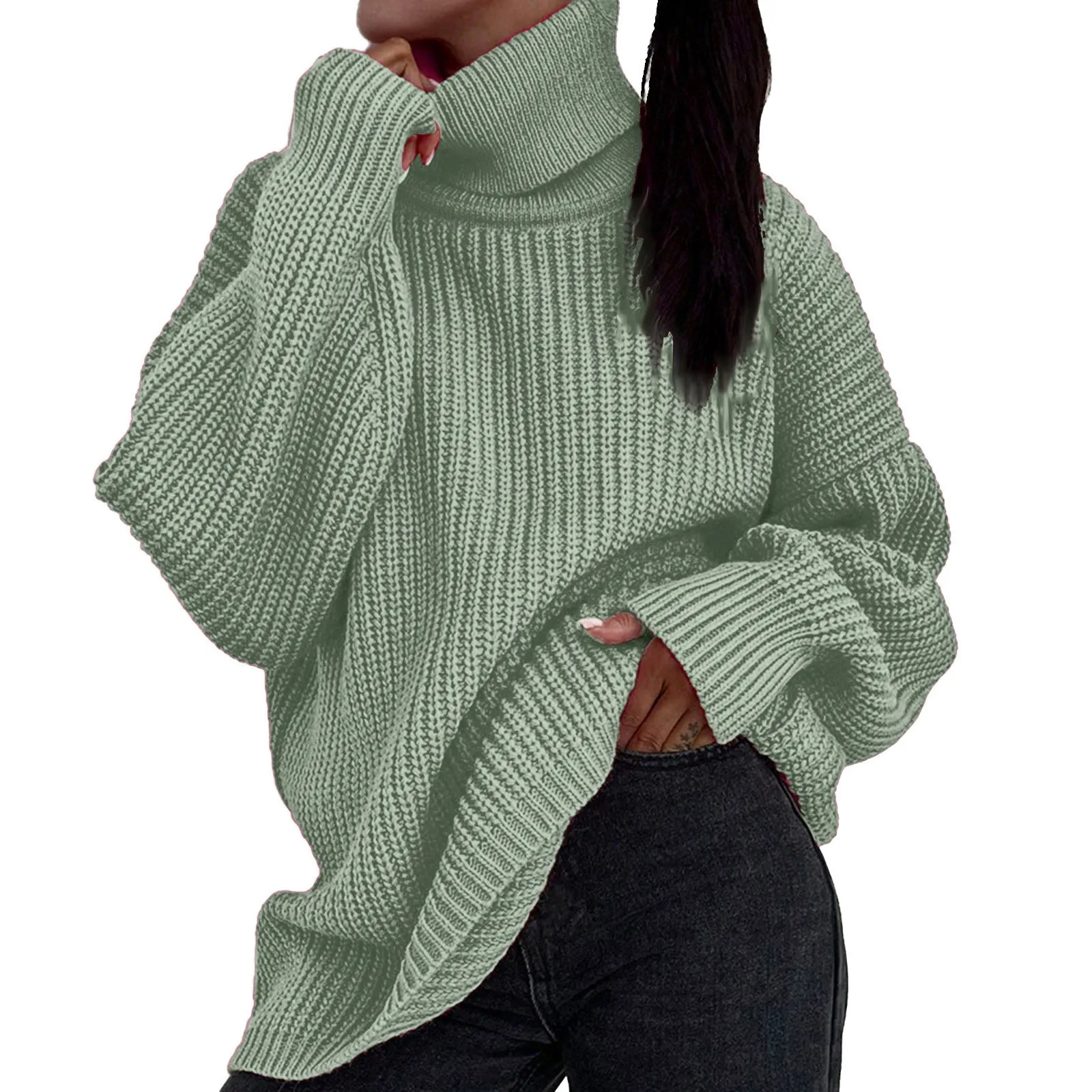 Women Turtleneck Sweater Thicken Loose Autumn Winter Casual Solid Color Knitted Sweaters Crochet Elegant Knitwear Thick Sweaters