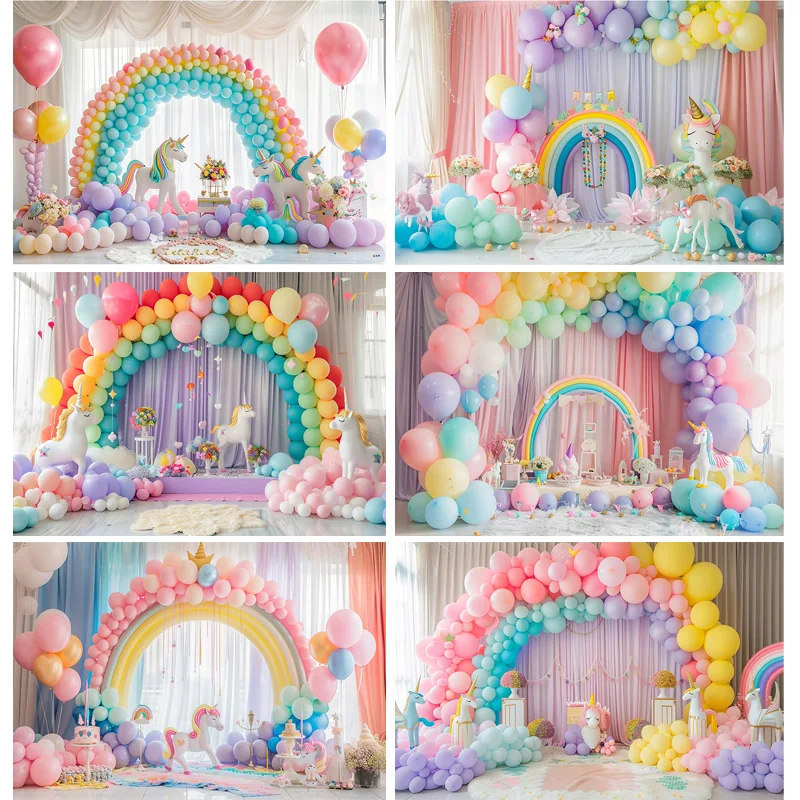 

Rainbow Arch Balloons Unicorns Photography Backdrops Props Baby Newborn Birthday Party Decoration Background RA-04