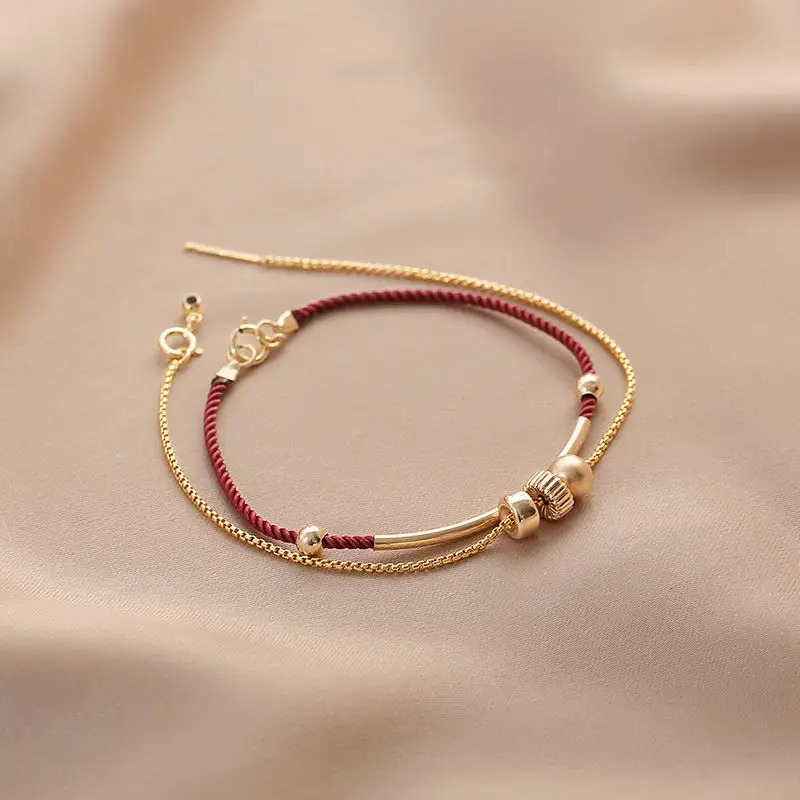 Lucky Bracelet Red Rope Simple Benmingnian Gold Plated Temperament Light Luxury High-end Valentine's Day Gift for Girlfriend Ins