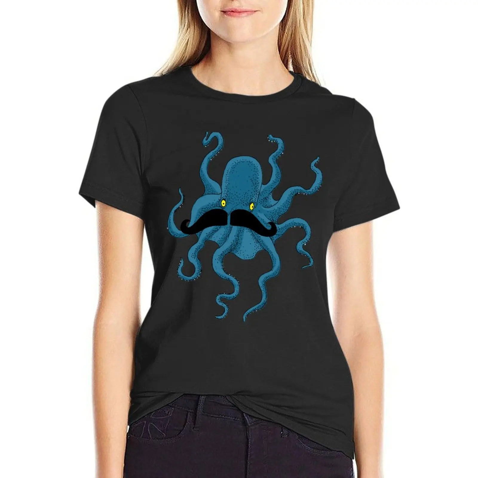 Octopus with a Mustache T-Shirt kawaii clothes customizeds designer clothes Women luxury