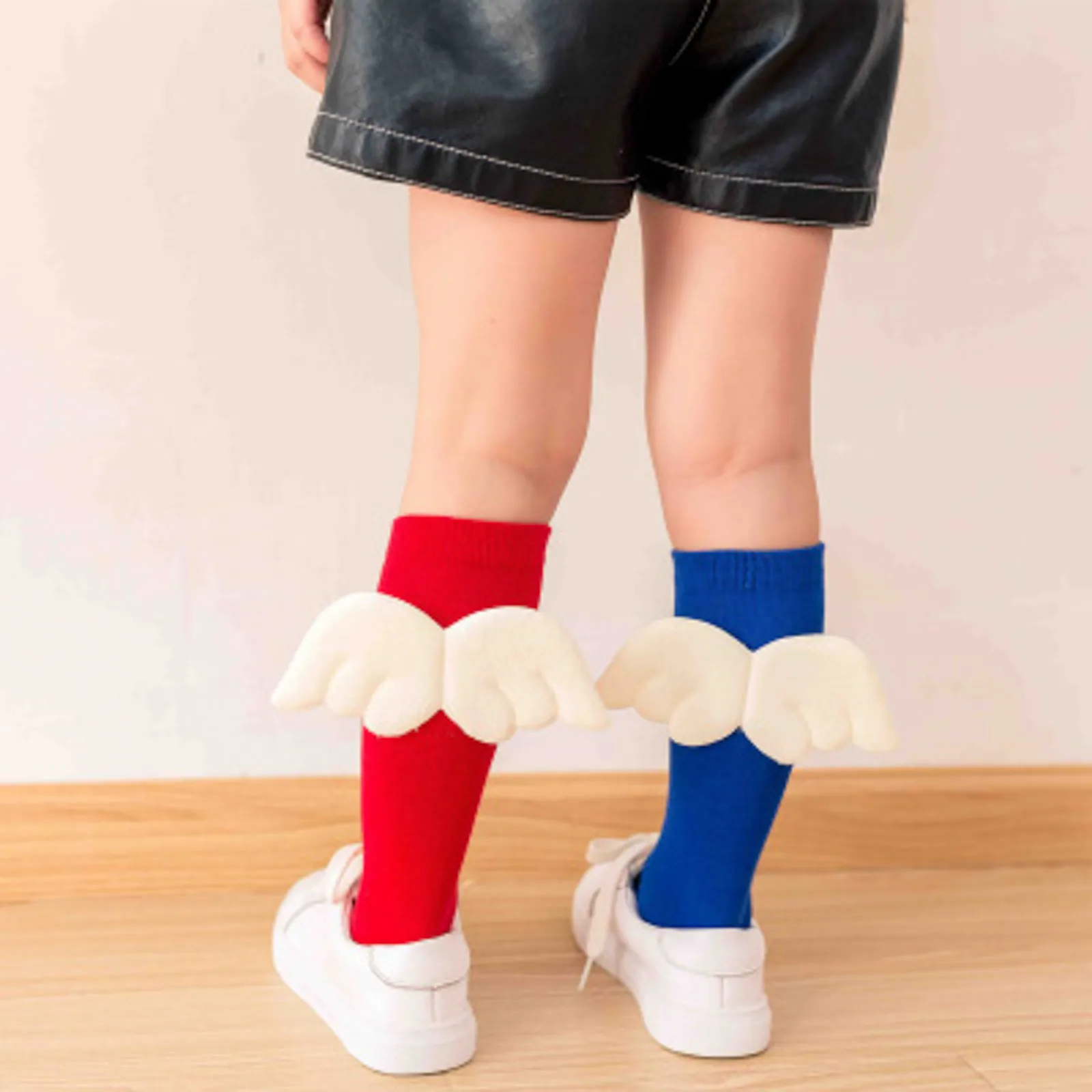 Autumn Children's Candy-colored Wild Wings Big Kids Sock Baby Solid Color Cotton Straight Fashion Socks Baby Knee High Wing Sock