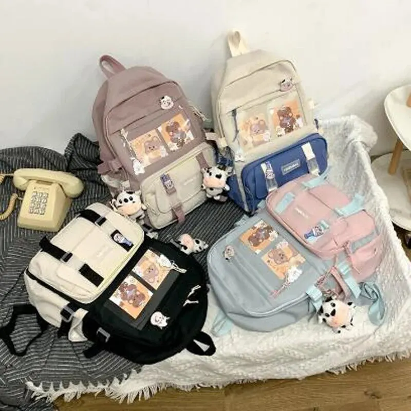 New Waterproof Nylon Women Backpack Female Kawaii Travel Bag College Girls Men Multi-pocket Schoolbag Laptop Backpack Book Bags