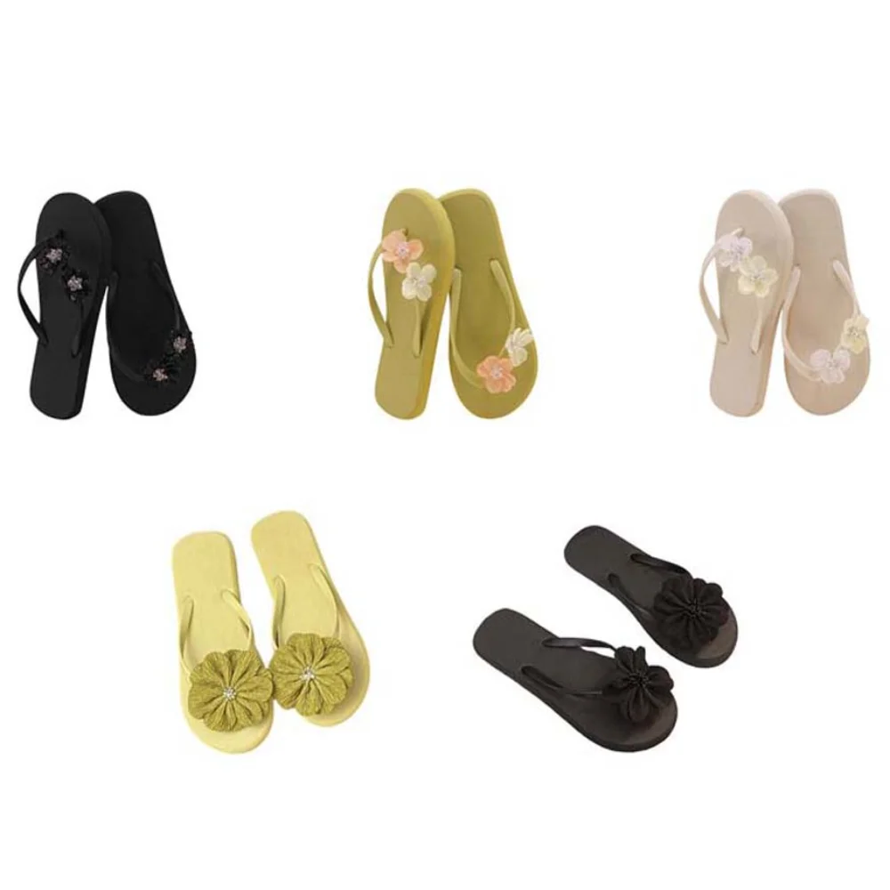 캐주얼 플라워 플립플롭 클립 토 안티 슬립 플랫폼 플립플롭 아우터웨어 슈즈 PVC 플랫 솔 슬리퍼 여름