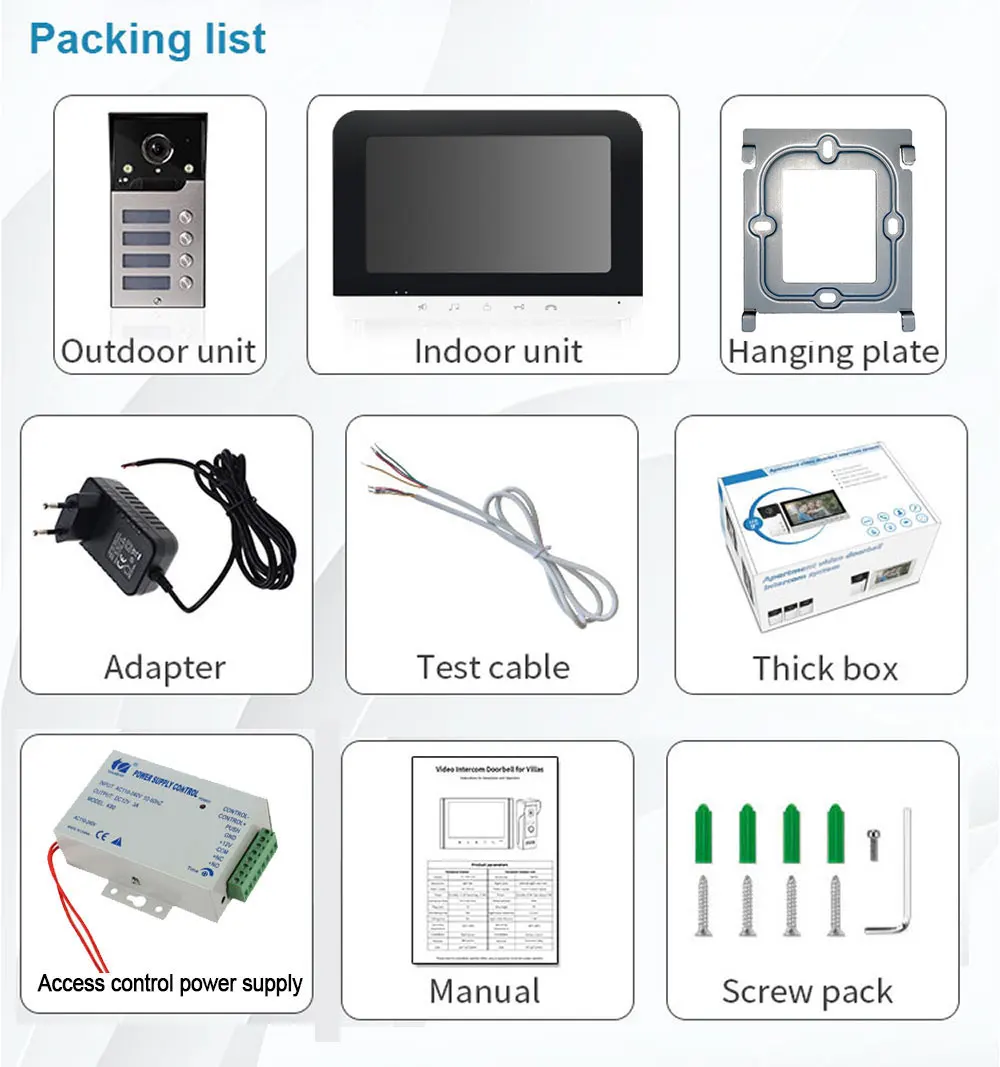 Waterproof Video Door Phone, Wide Angle Doorbell, Intercom System, Camera Access Control, Monitores Família, 2, 3, 4, 7\