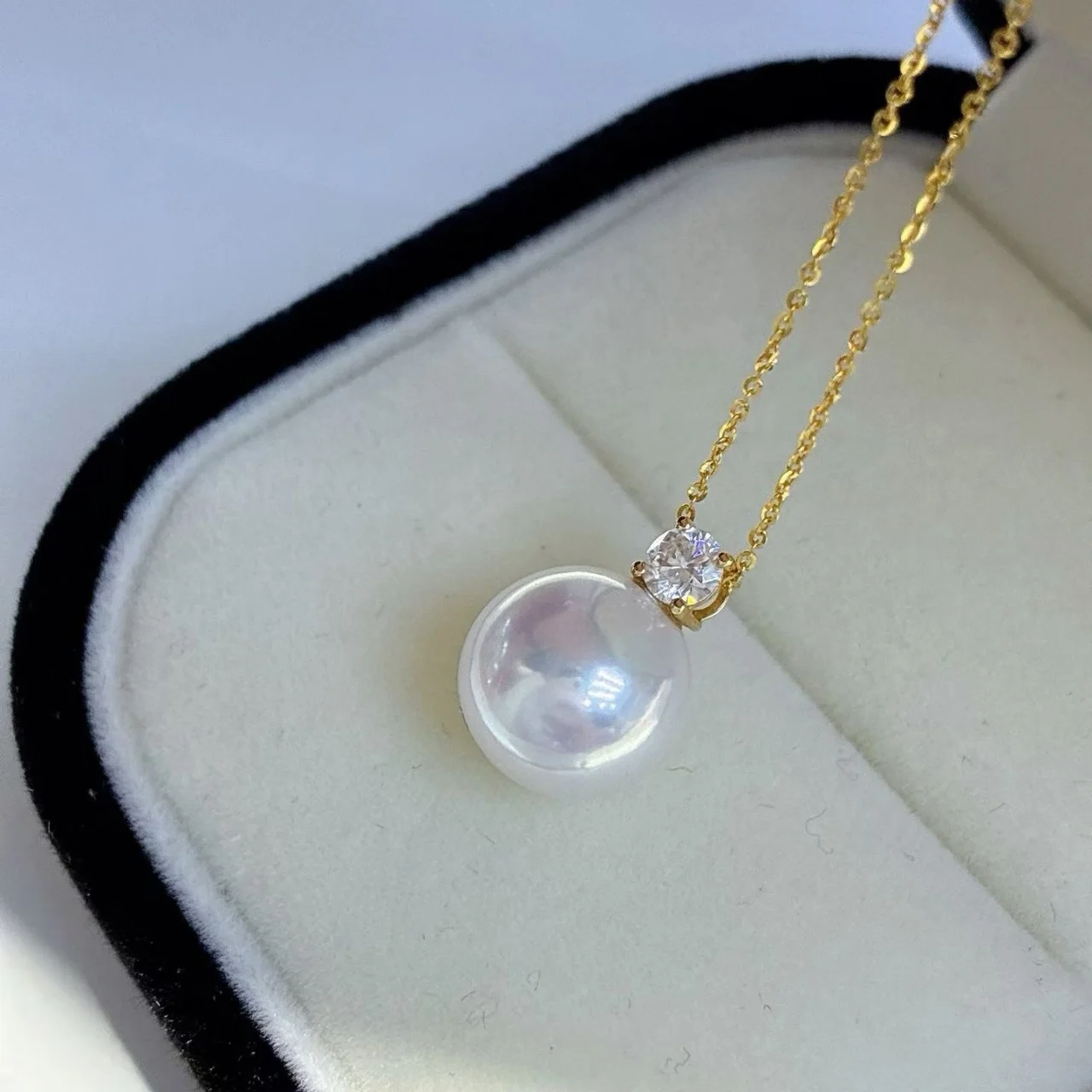Certificate 925 Silver Natural Aurora Freshwater Pearl 10-11m Pendant Necklace Elegant Diamond Accent Sweater Chain High Jewelry