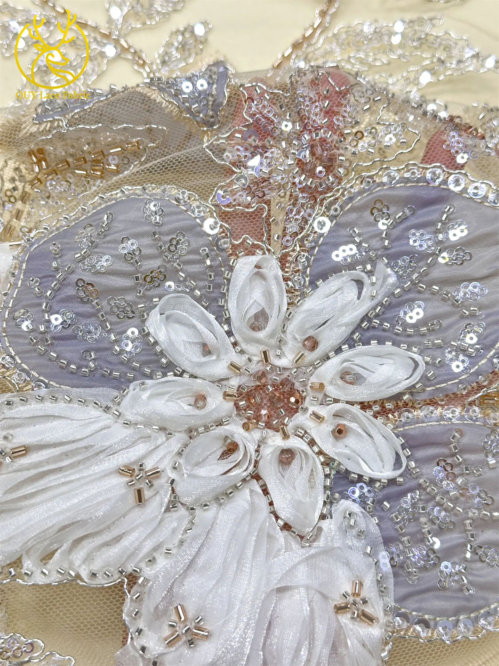 Modische Afrikanische Stickerei Perlenverzierte Tüllspitze 2026 Französische Pailletten Tüll-Netzspitze Nigerianisches Brautkleid Nähmaterial – Detail 8