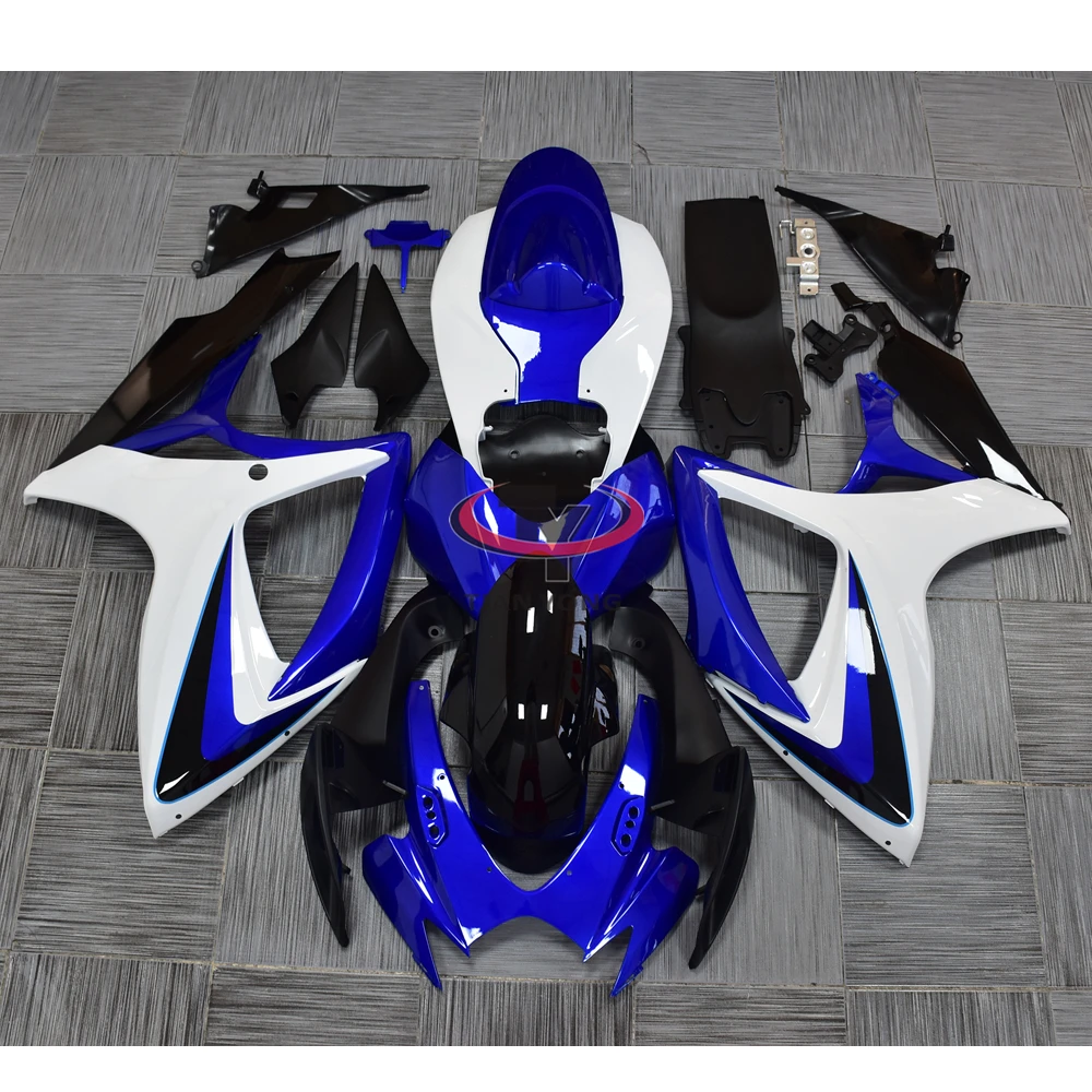 Karosserie-Verkleidung, komplettes Motorrad-Verkleidungsset für GSXR600 GSXR750 GSXR 600 750 GSX R K6 2006–2007, blauer und weißer klassischer Druck