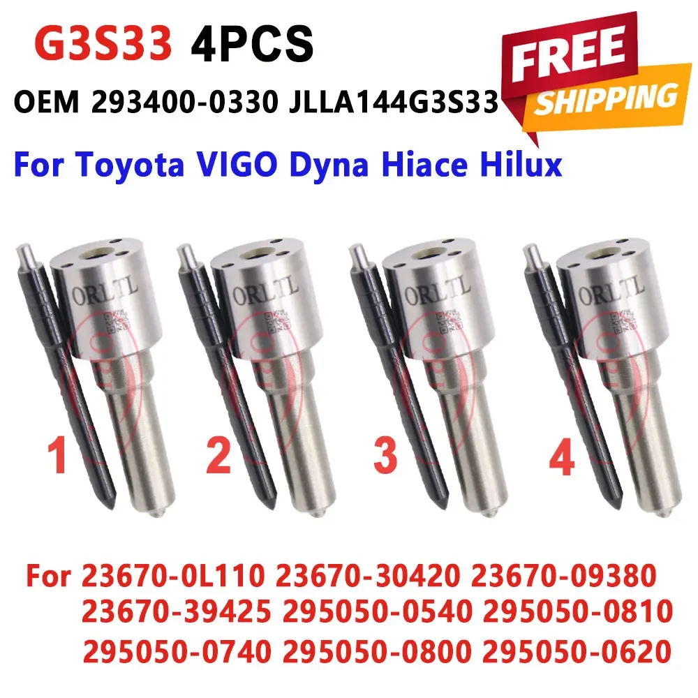 

4 шт. форсунки ORLTL G3S33 для дизельных двигателей, инжектор Common Rail 293400-0330 для 23670-0L110, 23670-30420, 23670-09380, 23670-39425, 295050-0540