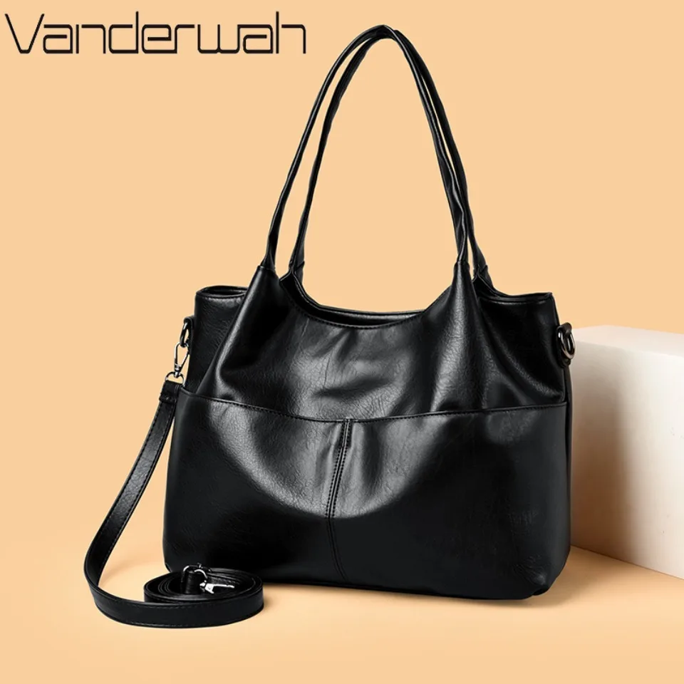 

Женская сумка-ведро из высококачественной кожи большой вместимости, на плечо, через плечо, повседневная, большая черная сумка-тоут