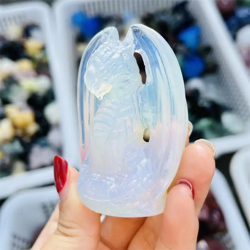 White Opalite Dragon Carving Figurine Crafts Healing Crystals Carving Halloween Gift Home Decoration 1PCS