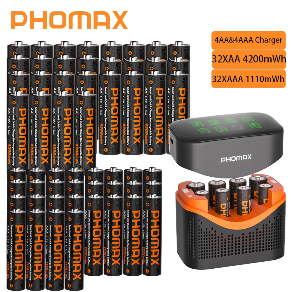 PHOMAX Nowa szybka ładowarka i akumulator, bateria litowa 1.5V AA 4200mWh i AAA 1110mWh do pilota, myszy, zamka inteligentnego. — zdjęcie produktu 6