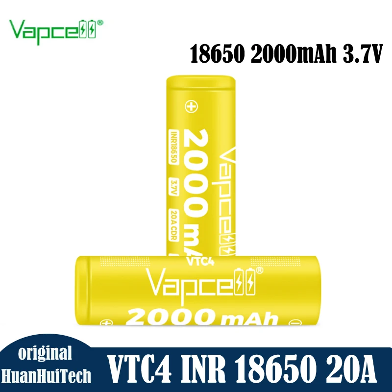 Оригинальная литиевая батарея Vapcell VTC4 INR18650, 2000 мАч, 20 А, 3,6 В, класс A, перезаряжаемая батарея для фонарика Оригинальная литиевая батарея Vapcell VTC4 INR18650, 2000 мАч, 20 А, 3,6 В, класс A, перезаряжаемая батарея для фонарика