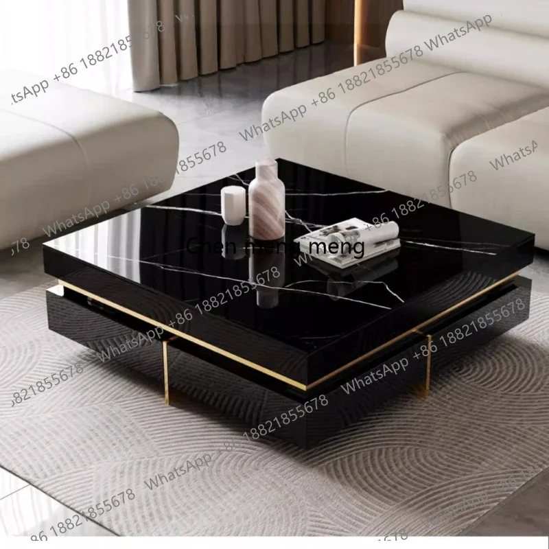 

E136Simple modern small apartment living room after rock slab suspended TV cabinet coffee table combination