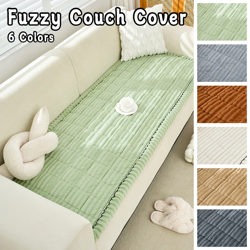 

Full Covering Stripe Sofa Pad Winter Warm Thickening Modern Simple Plush Cushion Couch Cover Anti-slip Sofa Cover Multiuse