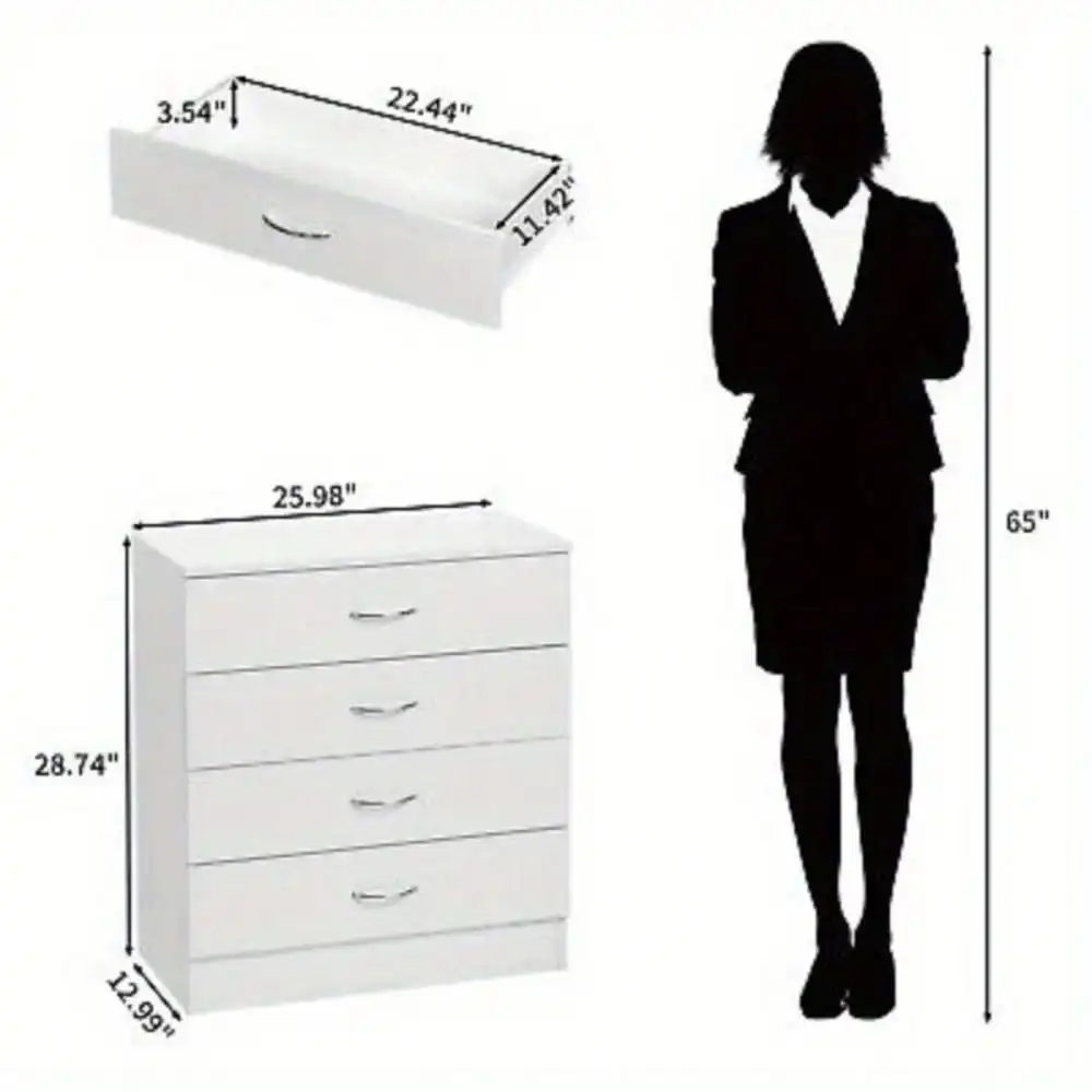 Chest of Drawers Dresser 4 Drawer Cabinet Bedroom Storage Furniture WHITE