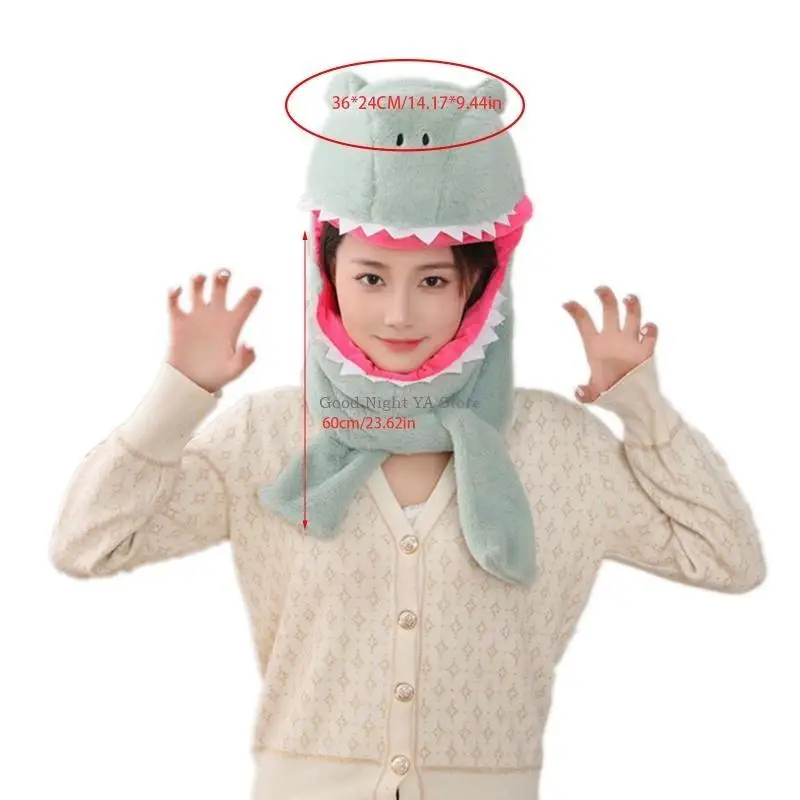 قبعة رأس جميلة وشاح رأس على شكل ديناصور كرتوني مناسب تمامًا للتزلج على الجليد