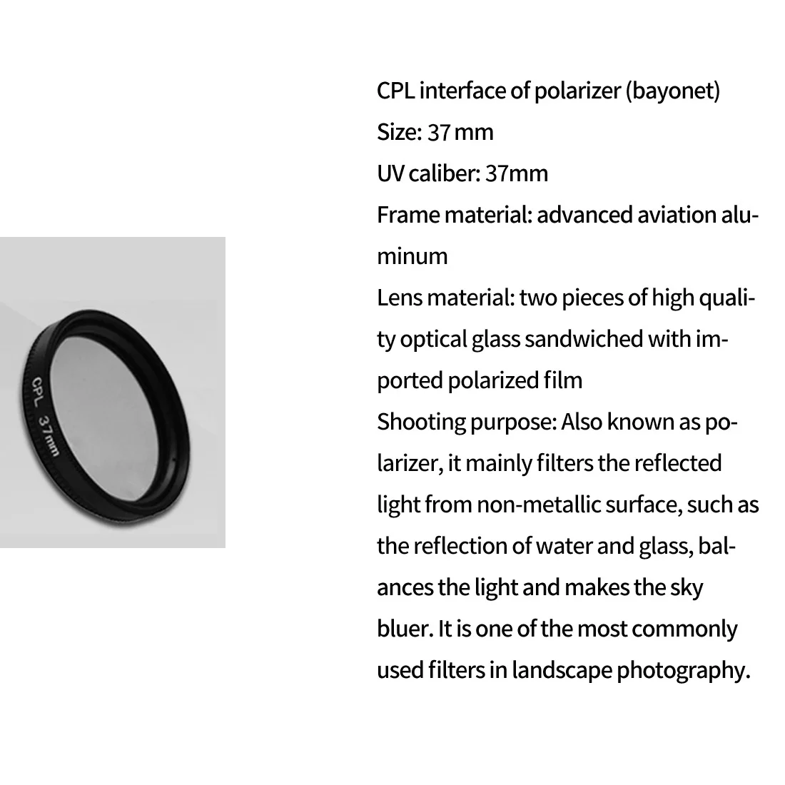 التعميم الاستقطاب CPL تصفية 37 مللي متر 52 مللي متر 58 مللي متر التصوير لكانون نيكون سوني عدسة الكاميرا