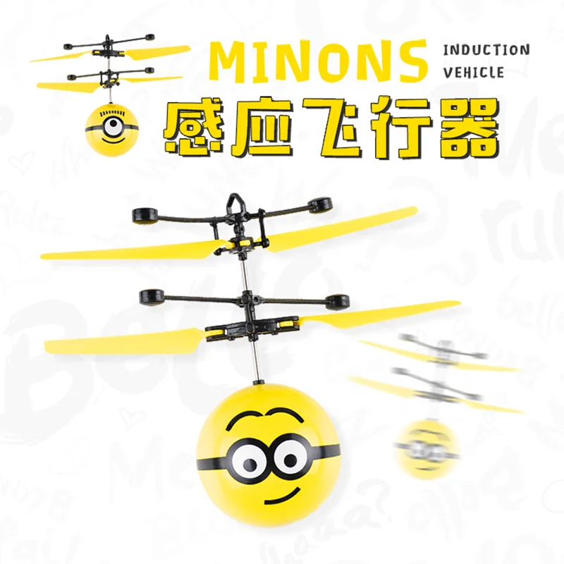 Minionki Indukcyjne Hovering Bezpieczne Odporne na upadek Mini helikoptery Zabawki z kreskówek Akumulatorowe helikoptery RC Prezent urodzinowy dla