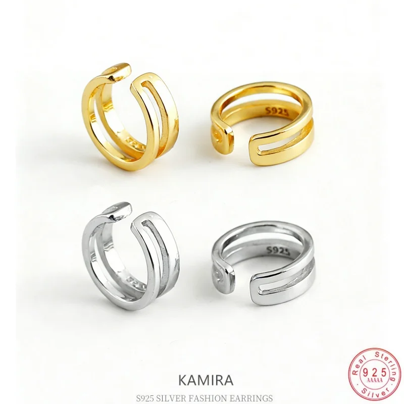 

KAMIRA 925 Sterling Silver Double Band Ear Cuffs for Gold Plated Dainty Double Layer Ear Clips No Piercing Jewelry Daily Wear