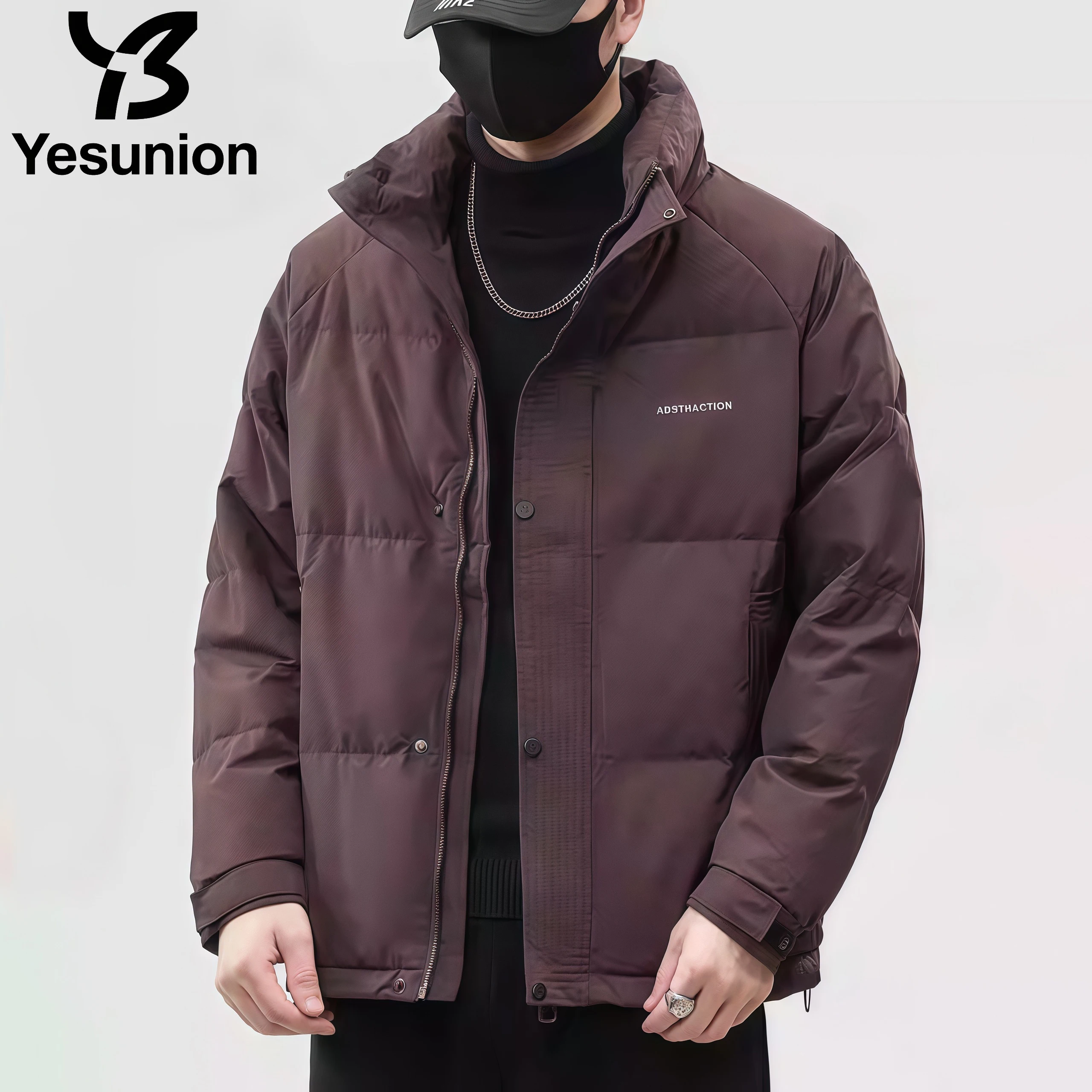

YESUNION Winter Down Jackets Men's Stand Collar Quilted Jackets Thick Warm Windbreaker Waterproof Parka Overcoat Down Coat
