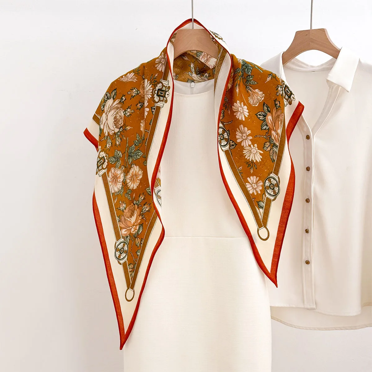Soft Satin Imitation Silk Scarves Spring Floral Square Scarf For Women Bandanas Luxury Hijab Neckerchief Elegant Shawl Wraps - view 2