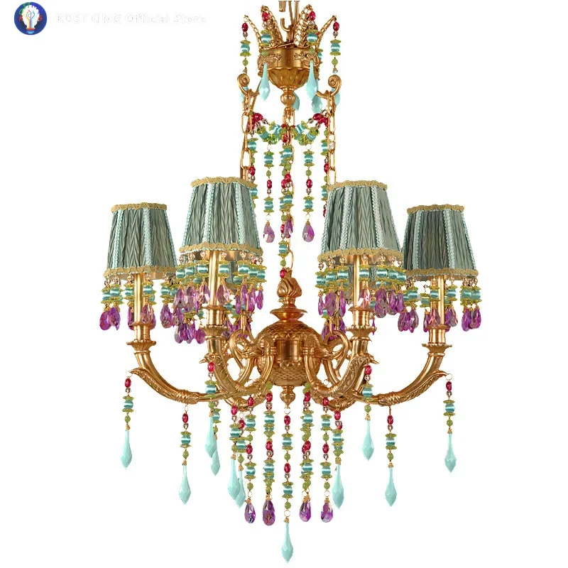 French All-Copper Chandelier, Pastoral Color Creative Hotel Living Room Bedroom
