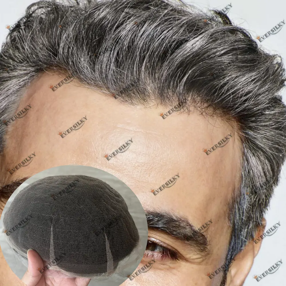 

1B50 1B65 Grey Black Bleached Knots Toupet Breathable Full Swiss Lace Toupee Men Human Hair Men Capillary Prosthesis System