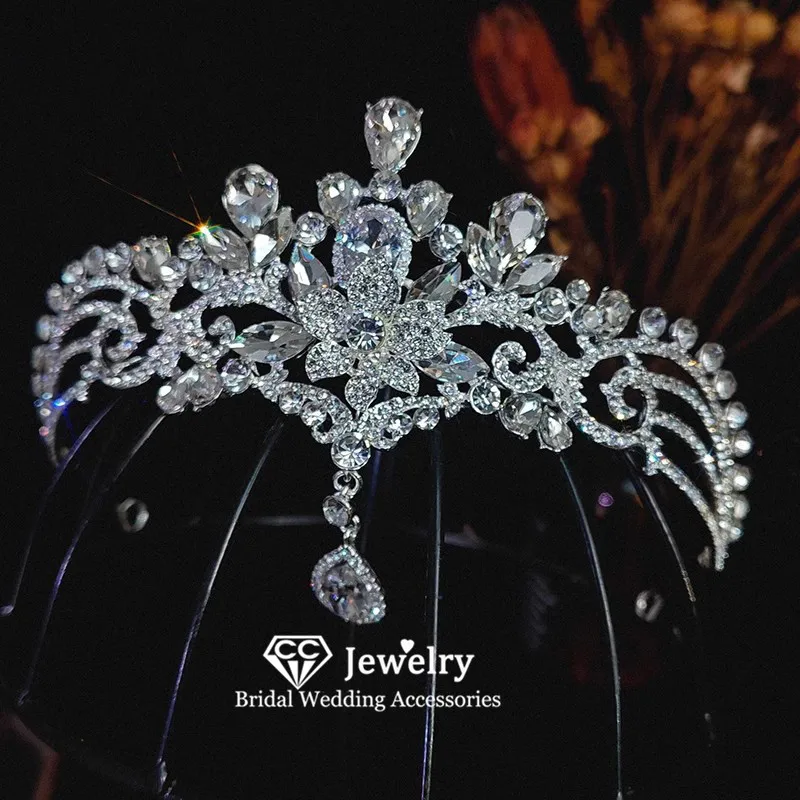 CC رائعة تاج النساء اكسسوارات الزفاف Hairwear الزفاف خوذة الخطوبة العصابات الشعر قطرة الماء شكل قلادة تيارا AN442 #1