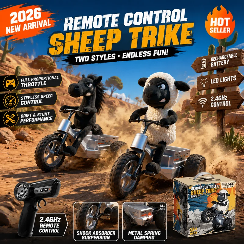 New 2026 Hot Sheep Black Horse Remote Control Car Three Wheel Motorcycle Charging Dynamic Lighting Trick Drift Car Boy Toy