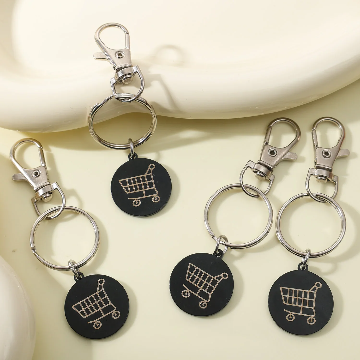 1/6 Stück Metall-Einkaufswagenchips Schlüsselanhänger, universelle kleine Einkaufswagenchips aus Edelstahl, Schlüsselring, Supermarkt-Zubehör – Detail 11