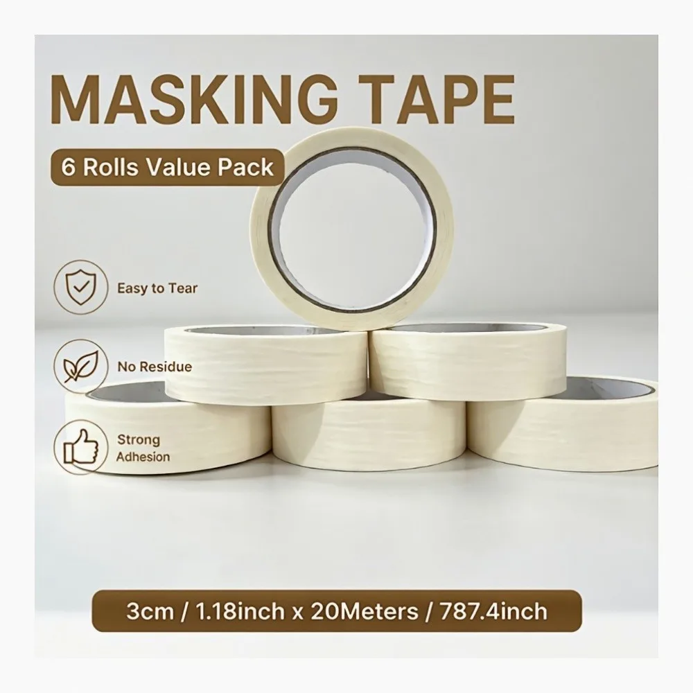 6 Rolls White Masking Tape 1.18