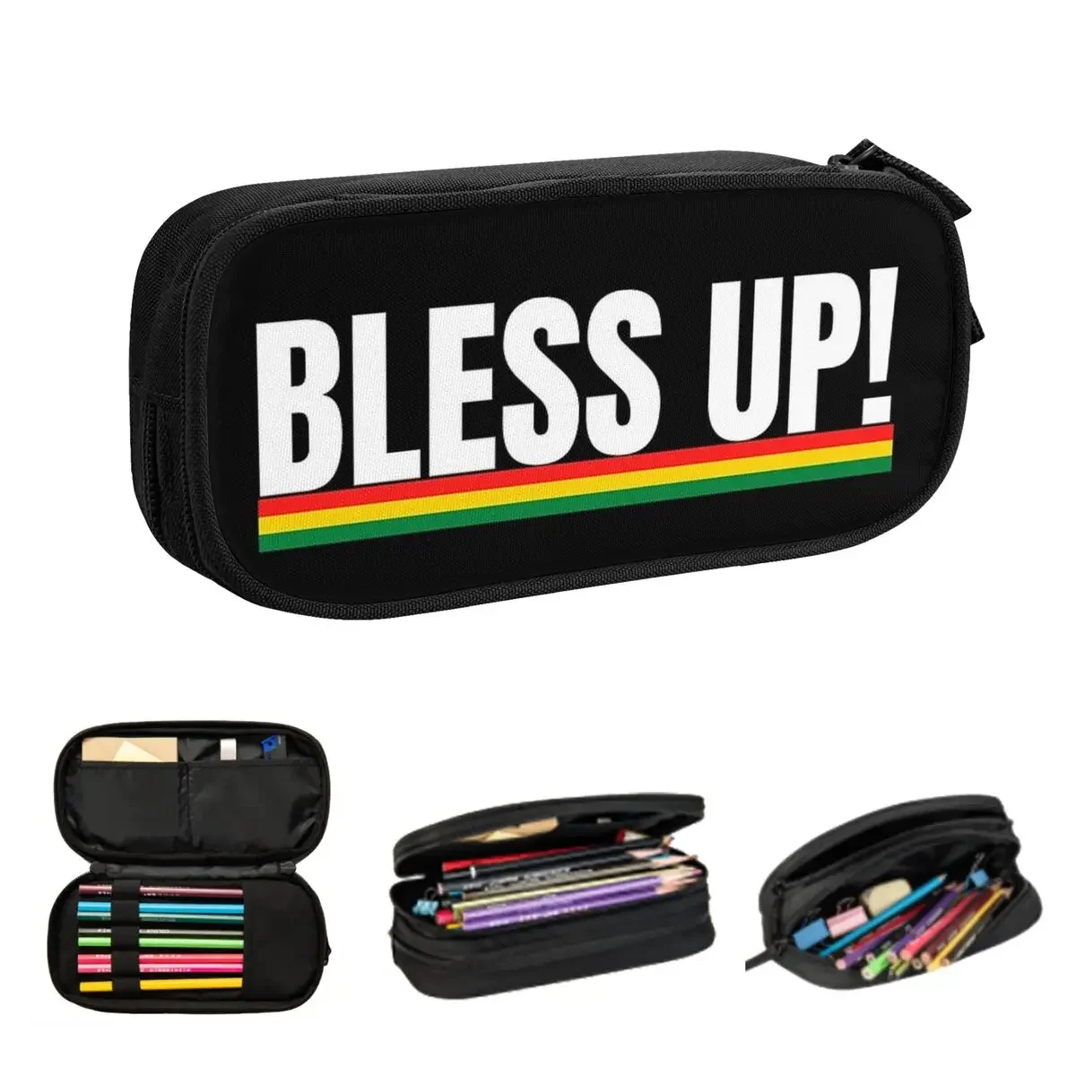 

Bless Up Jamaican Patois Slang Reggae Rasta Colors Pencil Cases Pen Bags Pen Box Pencil Pouch For Boys Girls Students Stationery