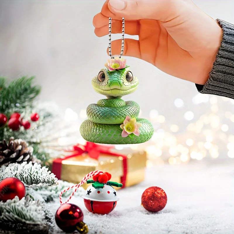 Abalorio acrílico para coche con diseño de serpiente, espejo retrovisor 2D y colgante de llavero, decoración del hogar, accesorio elegante para el interior del vehículo