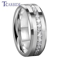 TCarbide 8mm Bright Cubic Zirconia rhinestones Tungsten Carbide Ring for Men Women Fashion Engagement Wedding Band Polish Shiny