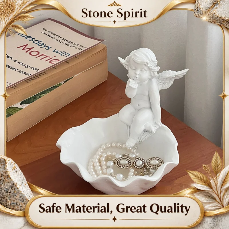 Vintage Cherub Storage Tray, European Style Putti Trinket Dish for Keys Jewelry, Ornate Vanity Desk Decor Photography Prop