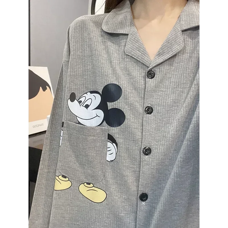 Disney Mickey Mouse Autumn Cotton Cartoon Long Sleeve Pants Two-piece Loungewear Women\'s Pajamas Silk Pajamas Women\'s