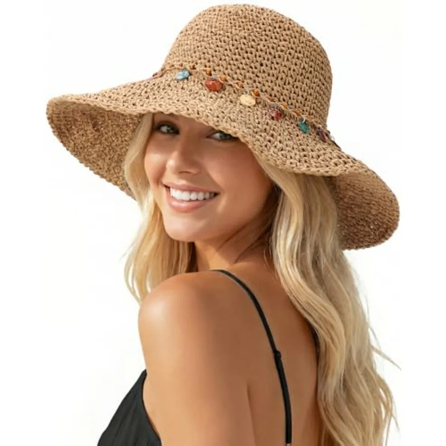

Beach Sun Hats for Women, Straw Hats for Women, Foldable Straw Bucket Hat, Packable Womens Sun Hat UPF 50+ UV Protection