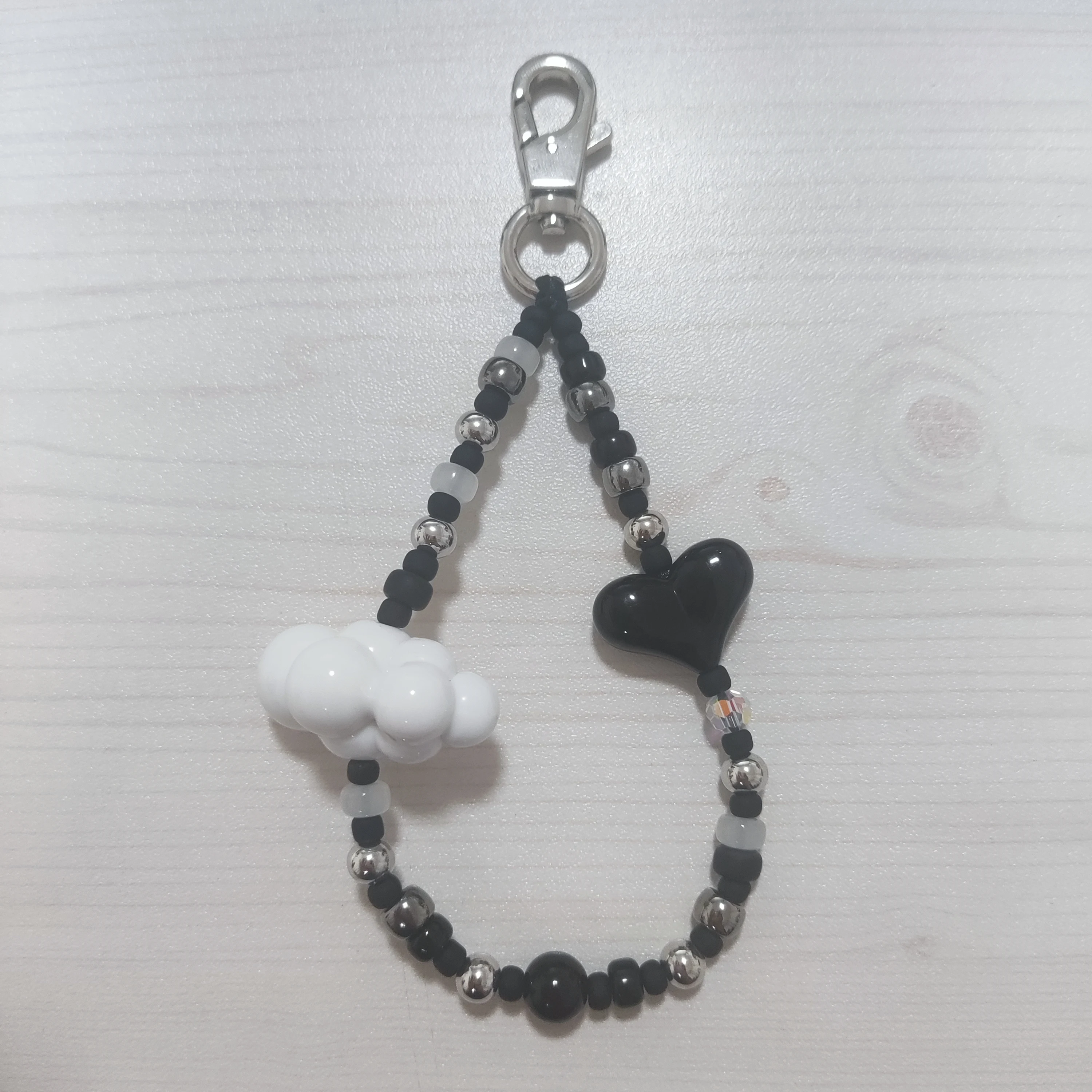 HERLOOK Keychain Y2K Accessories Cloud Heart Black Beads Charm Key Chain Lanyard