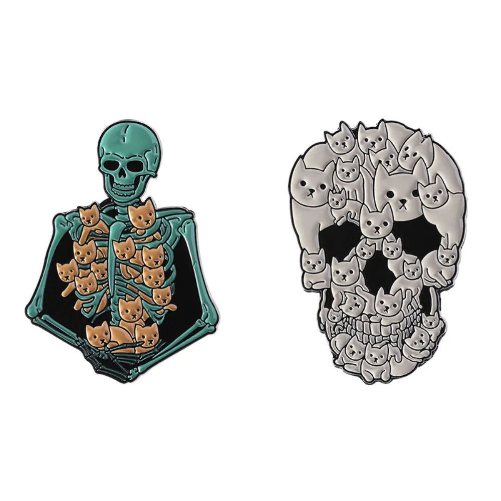 Cute Halloween Cat Skull Brooch Metal Badge Clothing Accessories Collar Pin Schoolbag Pencil Case Decorative