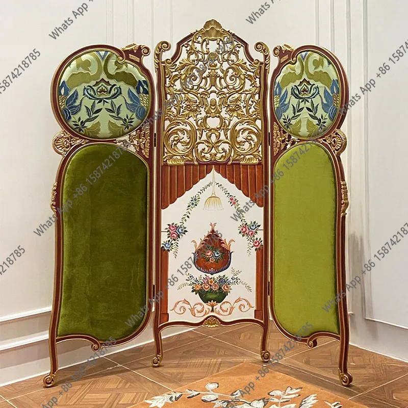 European screen neoclassical beech double-sided large carving hand-painted gold foil craft villa hotel